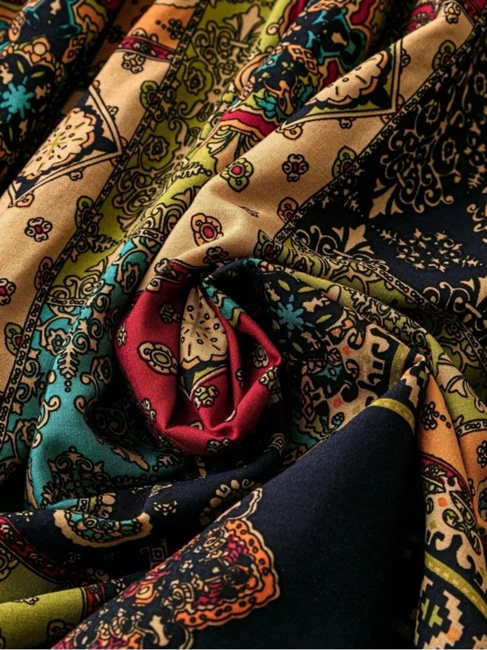 Bohemian Patchwork Print V-Neck Midi Dress - Multi New Boutique - Picture 5 of 5